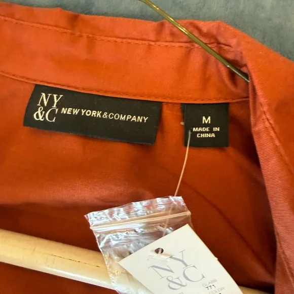 New York & Company Rust Shirt Dress Midi Long Sleeve Collared Belted M - Picture 4 of 9